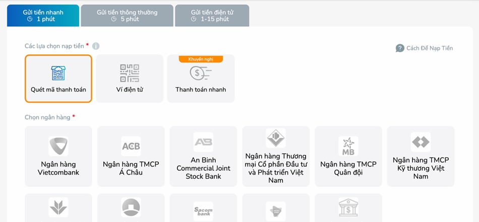 Tốc độ nạp rút tiền